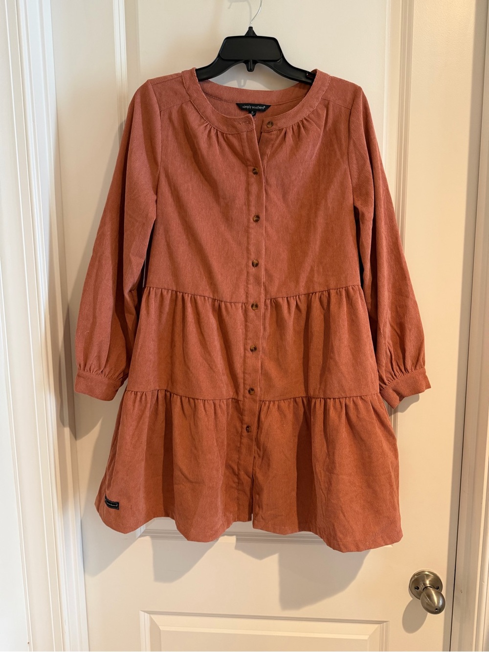 Simply Southern Womens Rust Tiered Button-Front Dress